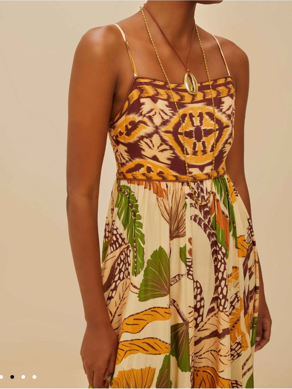 FARM Rio Sand Foliage Sketch Tropical-Leaf Maxi Dress NWT - Picture 2 of 4